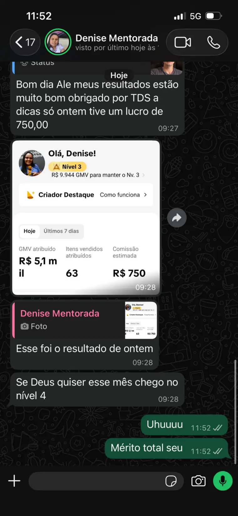 Resultado de Denise em um dia