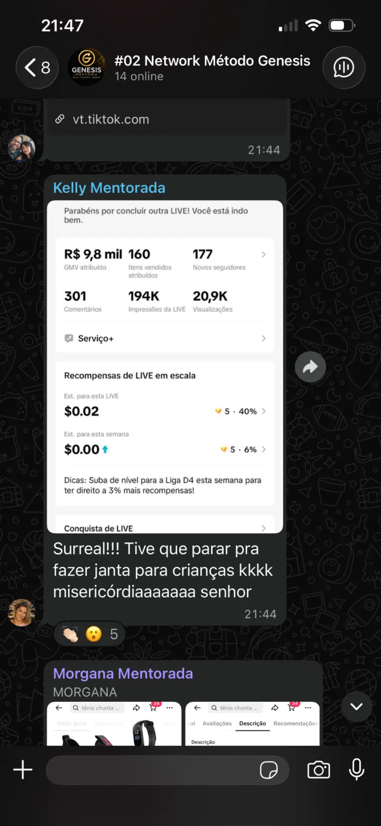 Resultado de Kelly em uma live